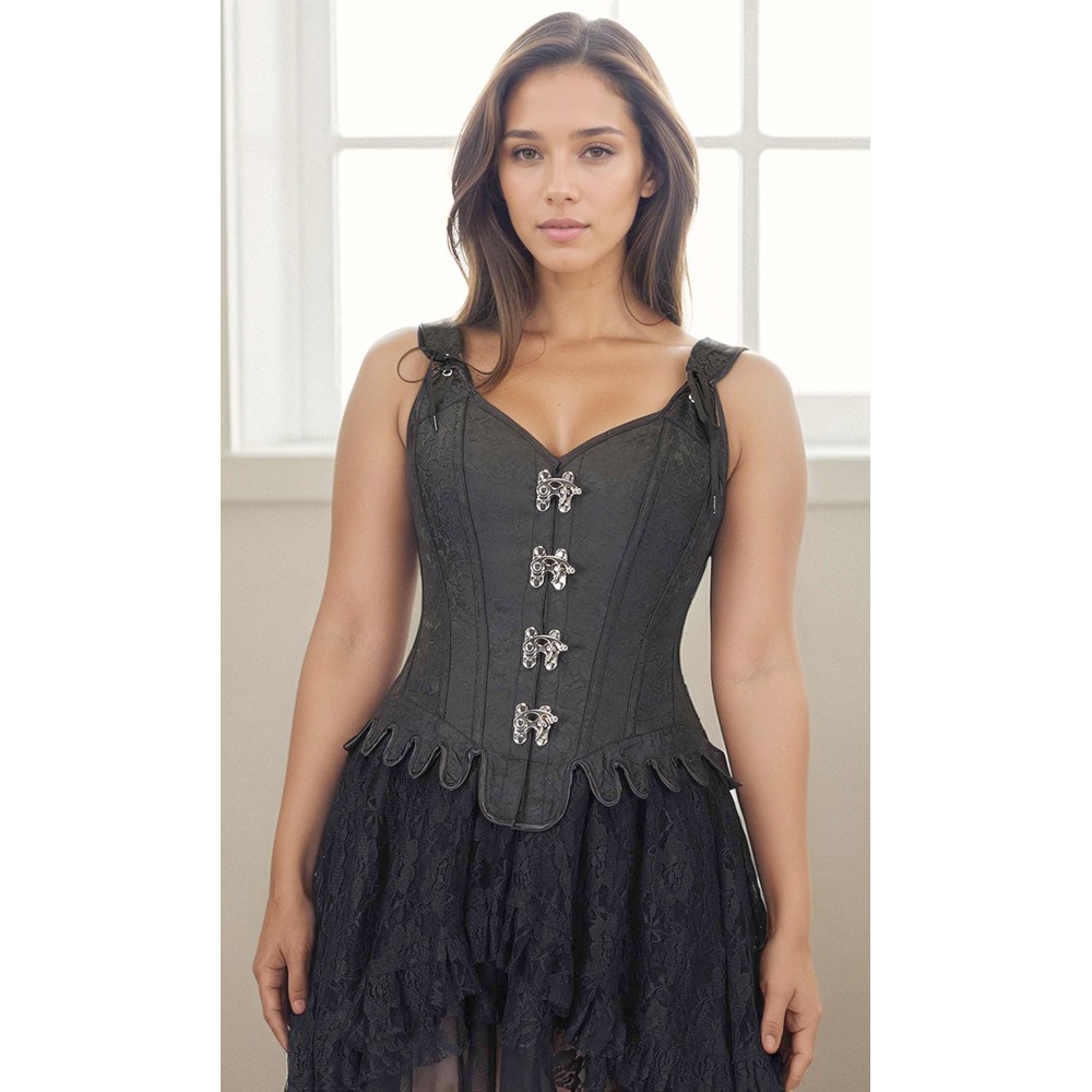 Attitude Corsets - Poppy Brocade Vollbrust Korsett - Schwarz
